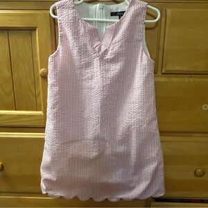 E Land Girl’s Classic Pink and White Seersucker Sleeve Less Shift Dress Size 6
